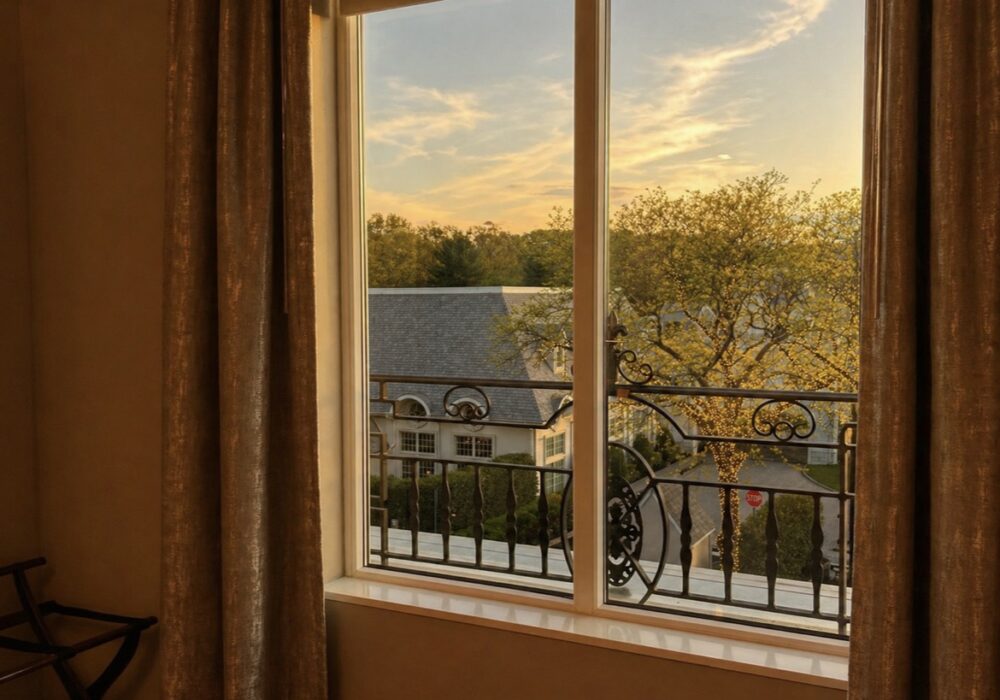 Hotel room with sunset view